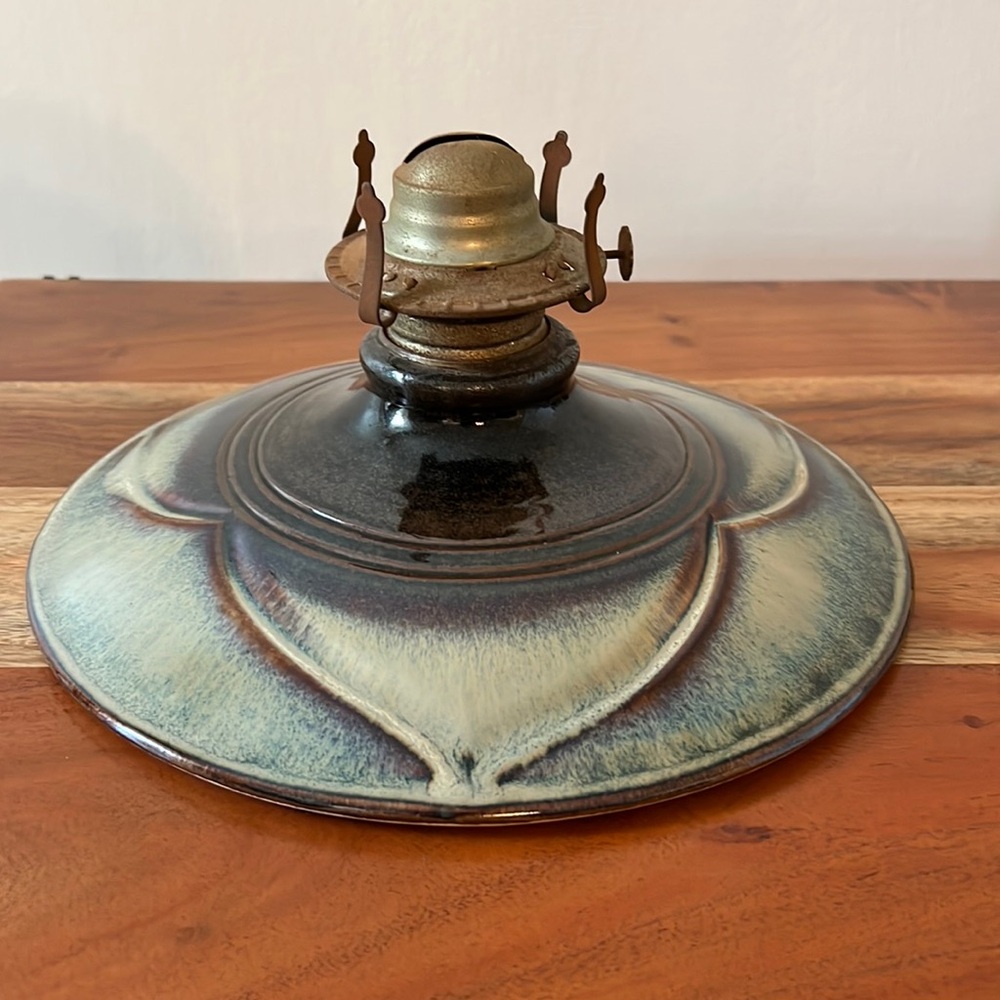 Bill Campbell Studio Pottery Oil Lamp Signed Blue Glaze.